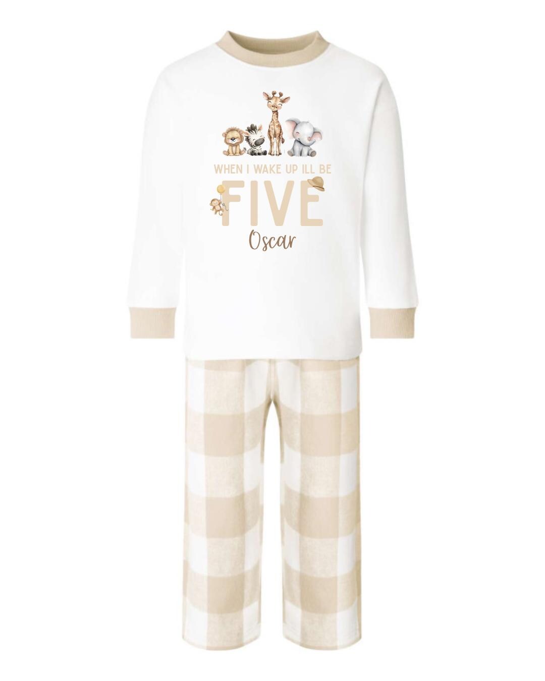 Neutral Beige Safari Animals Personalised Pyjamas