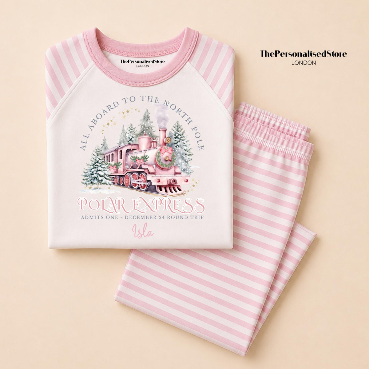 Personalised Pink Polar Express Christmas Pyjamas
