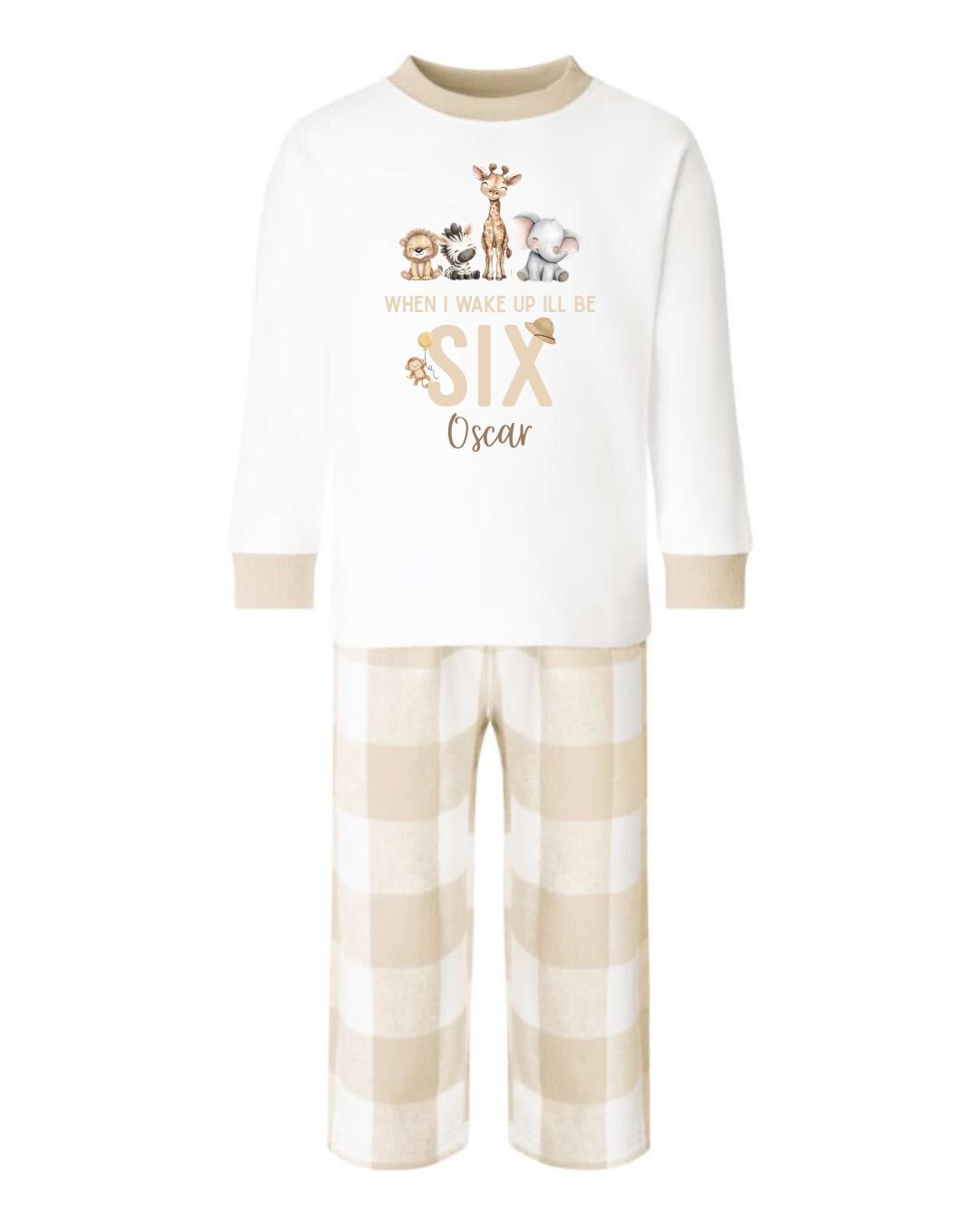 Neutral Beige Safari Animals Personalised Pyjamas