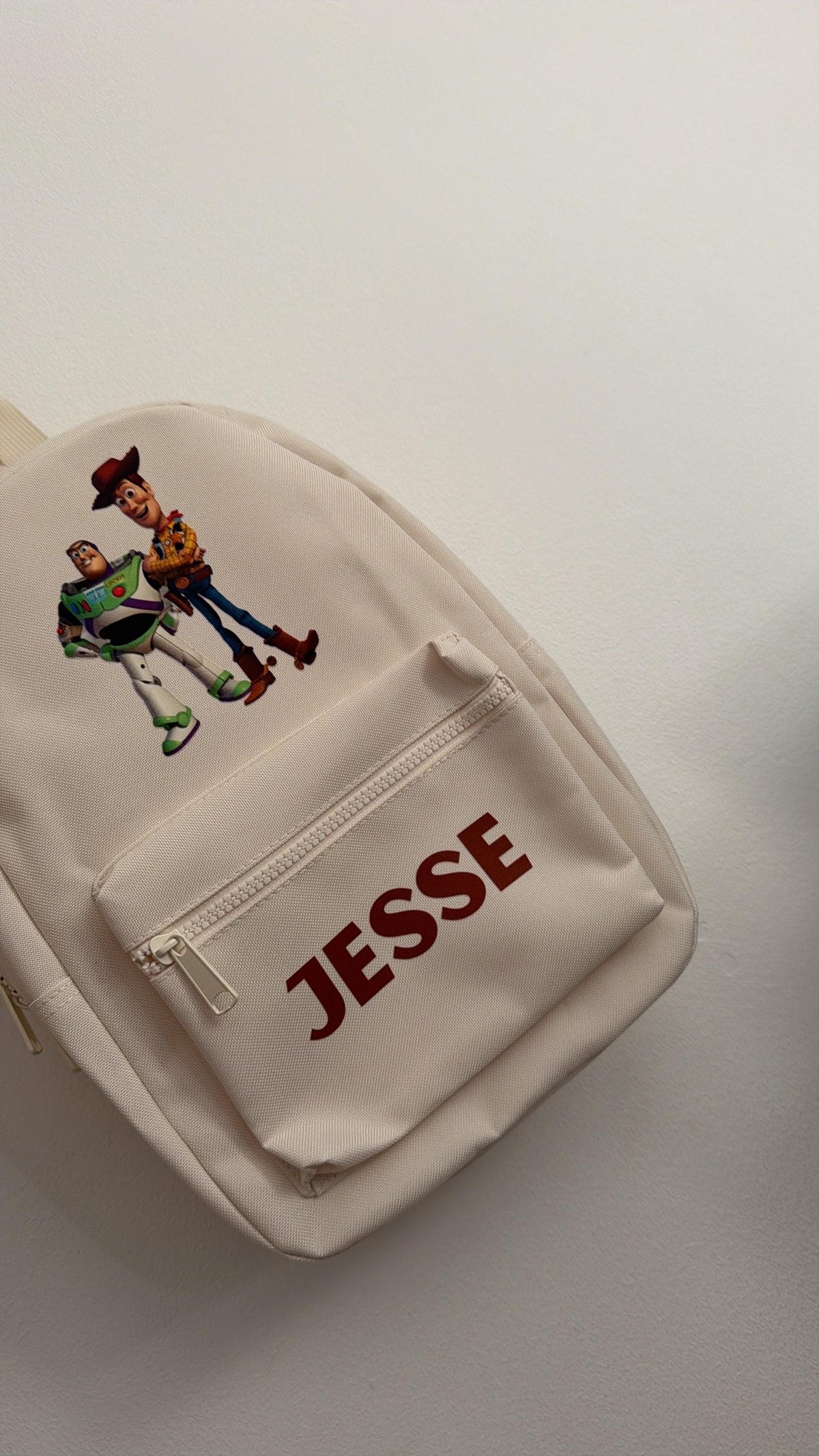Personalised Beige Woody and Buzz Toy Story Backpack