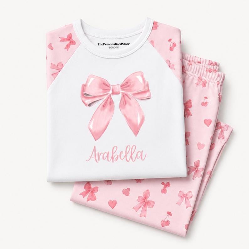 Personalised Pink Bow Pyjamas