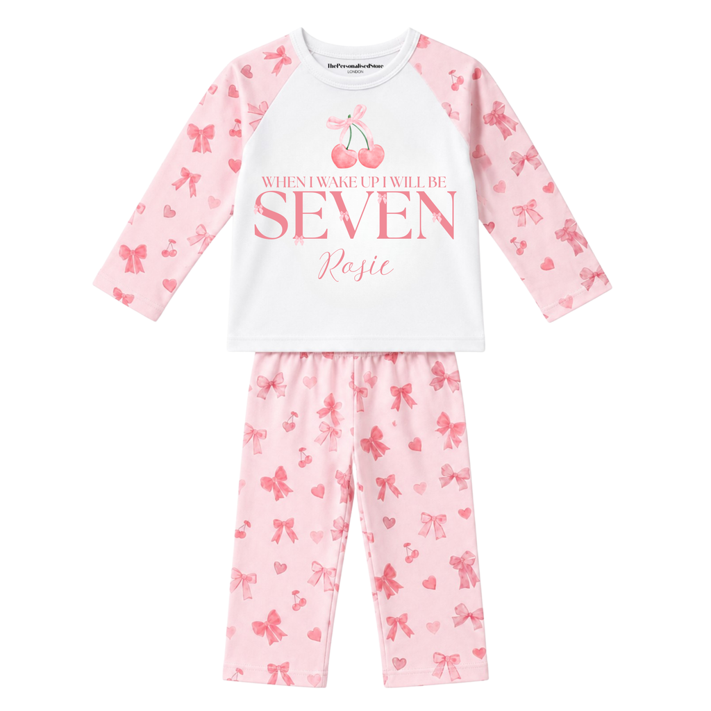 Personalised Pink Cherry Bow Pyjamas