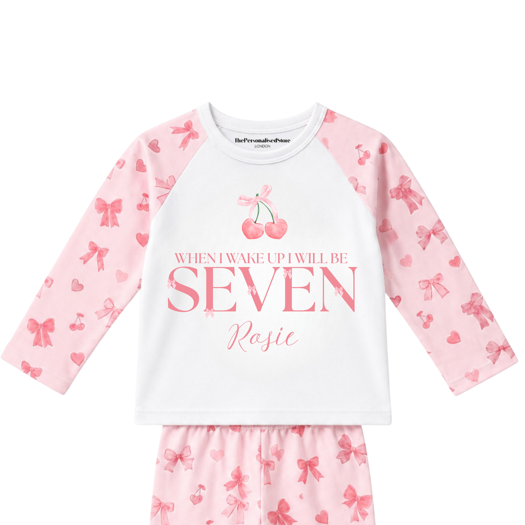 Personalised Pink Cherry Bow Pyjamas