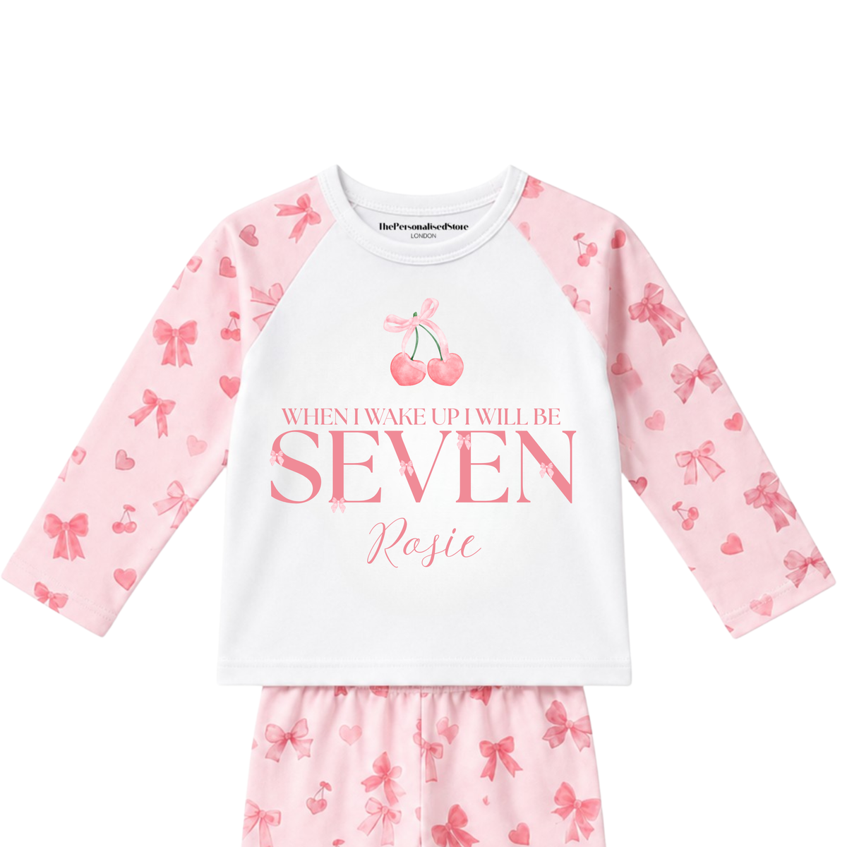 Personalised Pink Cherry Bow Pyjamas