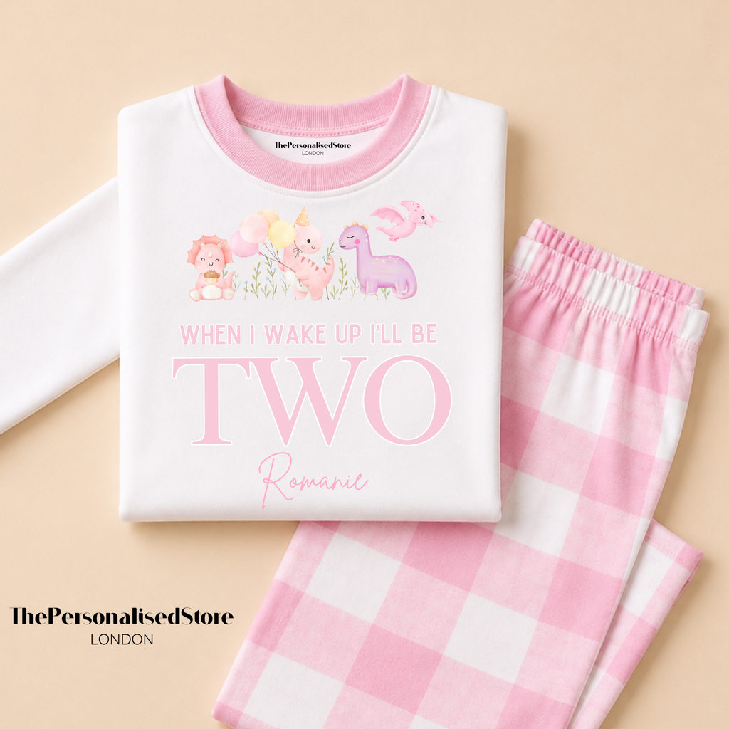 Personalised Pink Dinosaur Birthday Pyjamas