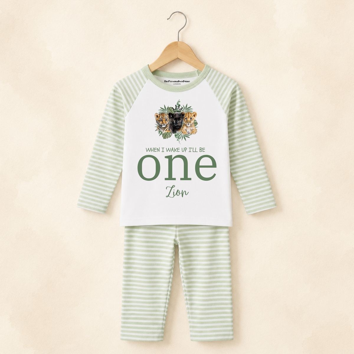 Personalised Sage Green Safari Pyjamas