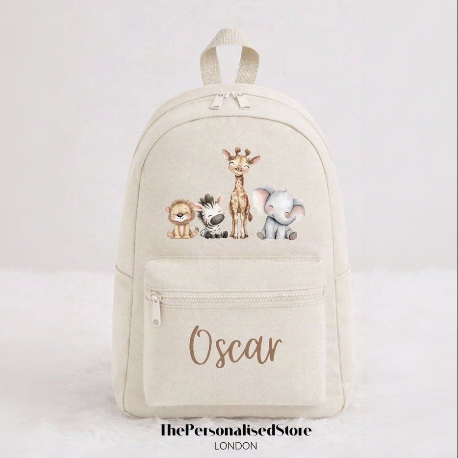 Personalised Beige Safari Animal Backpack