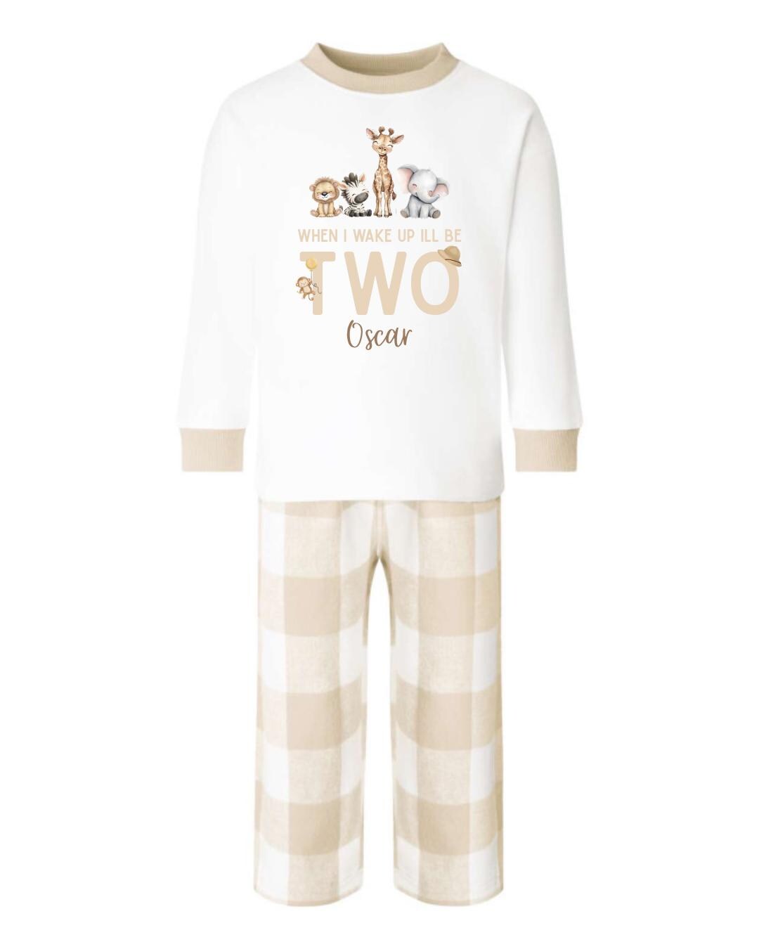 Neutral Beige Safari Animals Personalised Pyjamas