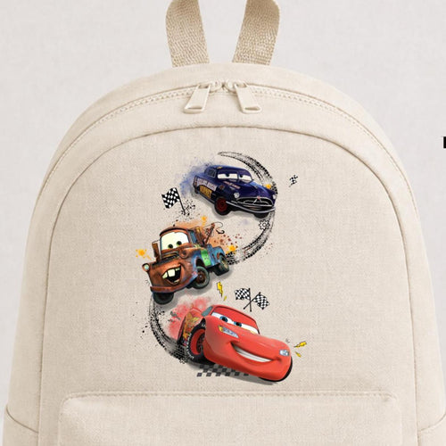 Personalised Beige Cars Lightning Mcqueen, Tow Mater and Hudson Backpack