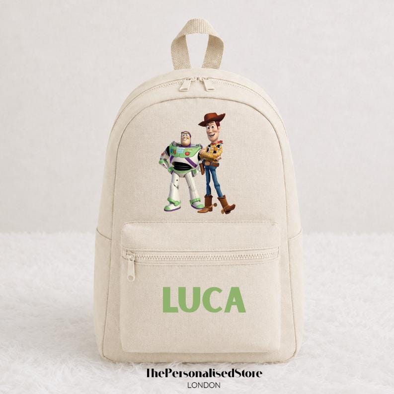 Personalised Beige Woody and Buzz Toy Story Backpack