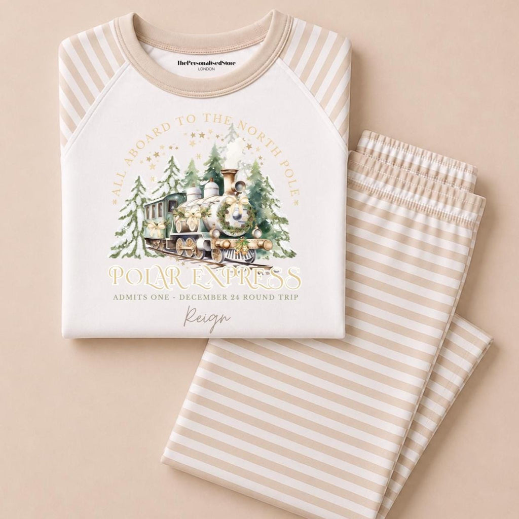 Personalised Beige Polar Express Pyjamas