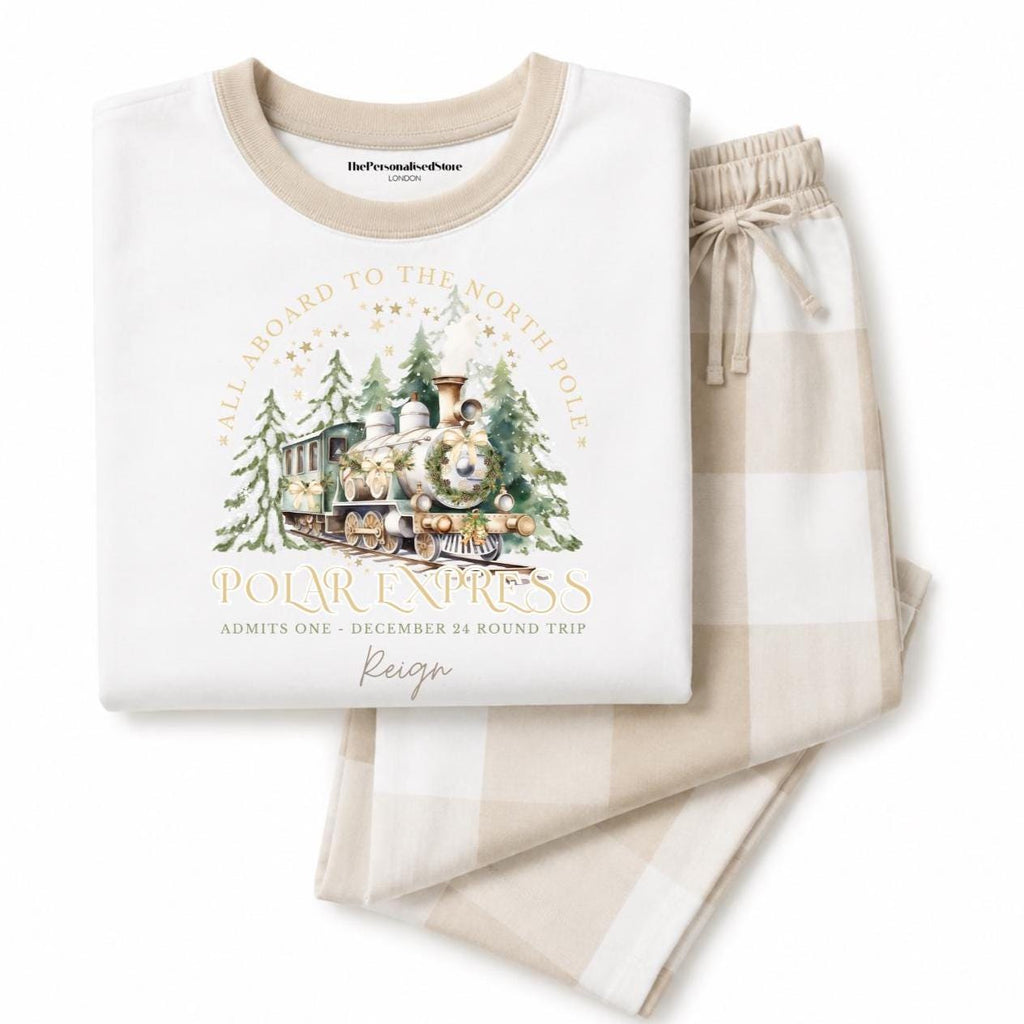 Personalised Beige Polar Express Pyjamas