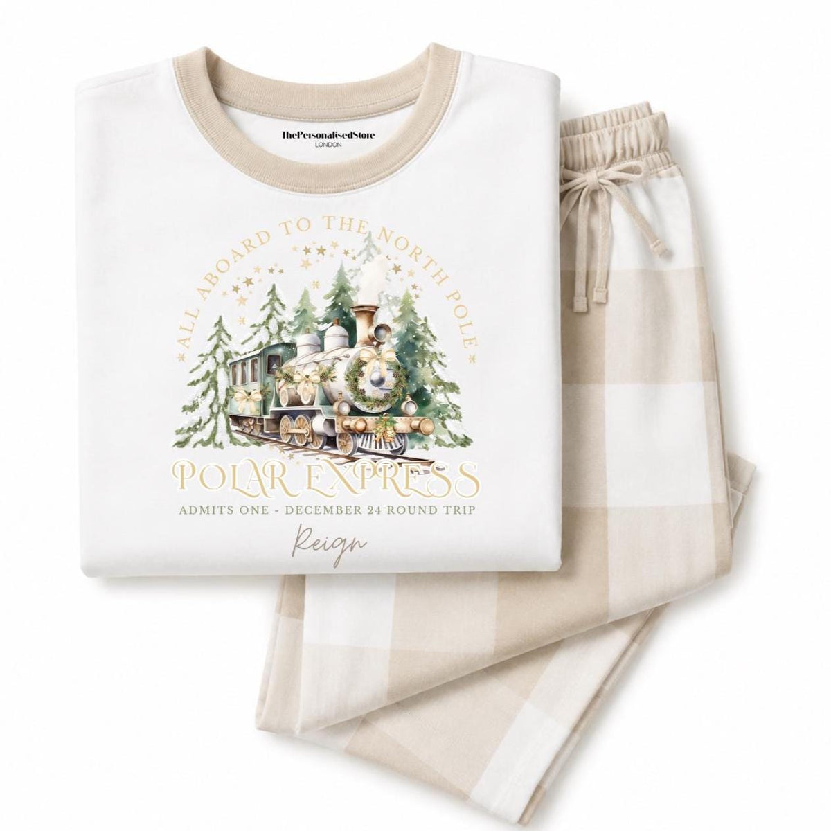 Personalised Beige Polar Express Pyjamas