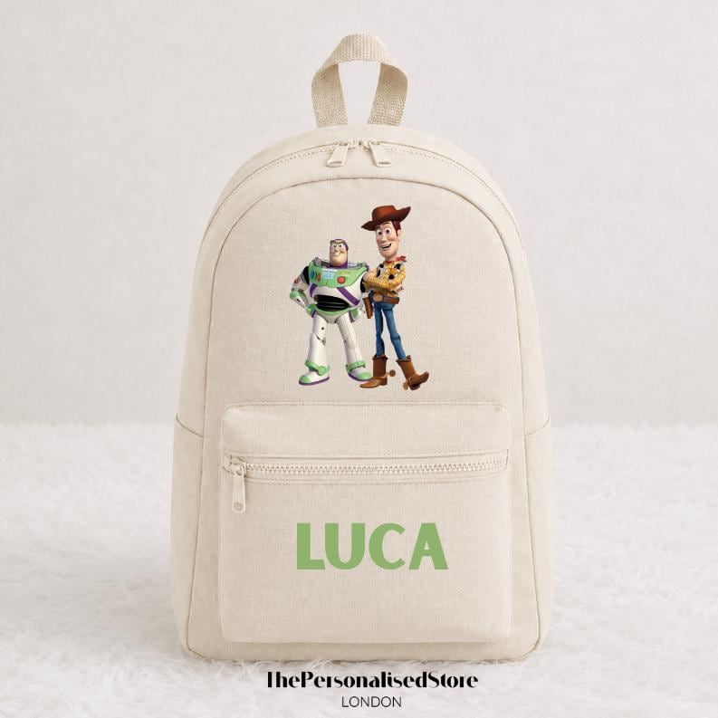 Personalised Beige Woody and Buzz Toy Story Backpack