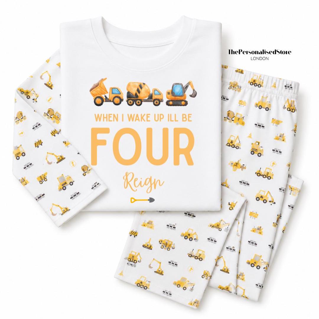 Personalised Digger Birthday Pyjamas