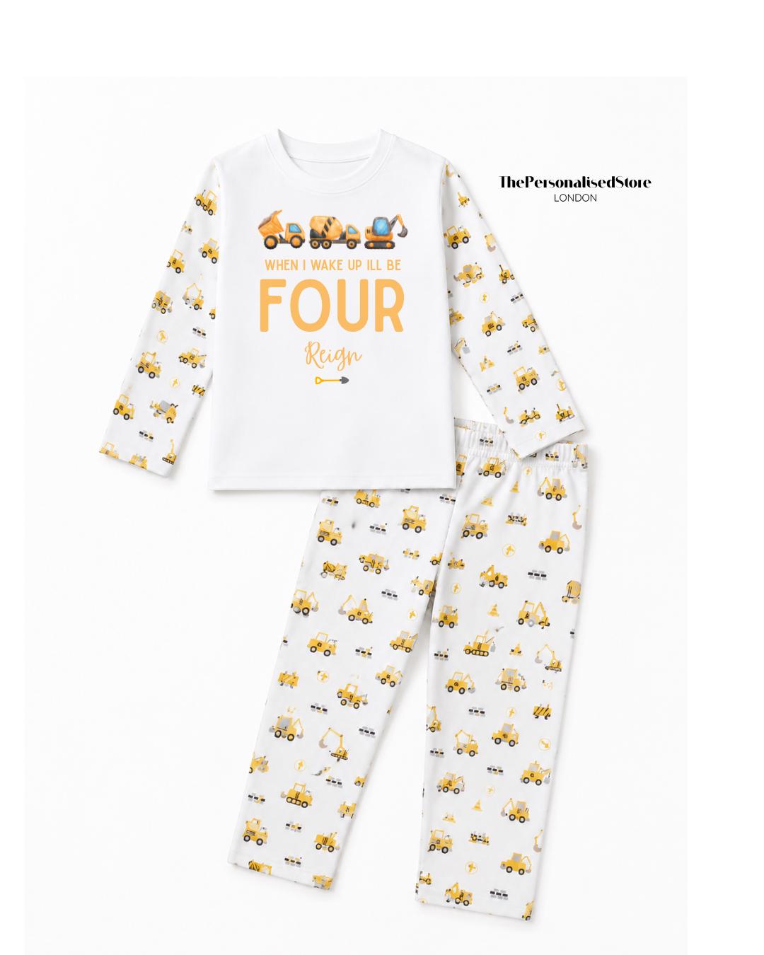 Personalised Digger Birthday Pyjamas